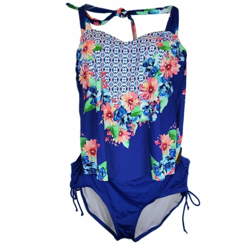 24th & Ocean Tankini Swimsuit Womens L XL Separates Halter Top Bottom New - Picture 2 of 16